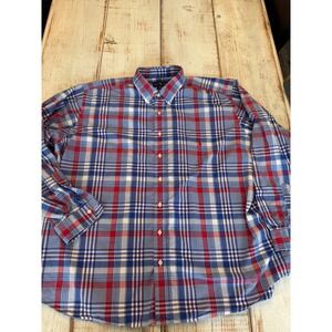 Ralph Lauren Mens 3XB Plaid Button Down Shirt Red Blue White Cotton Stretch 3G